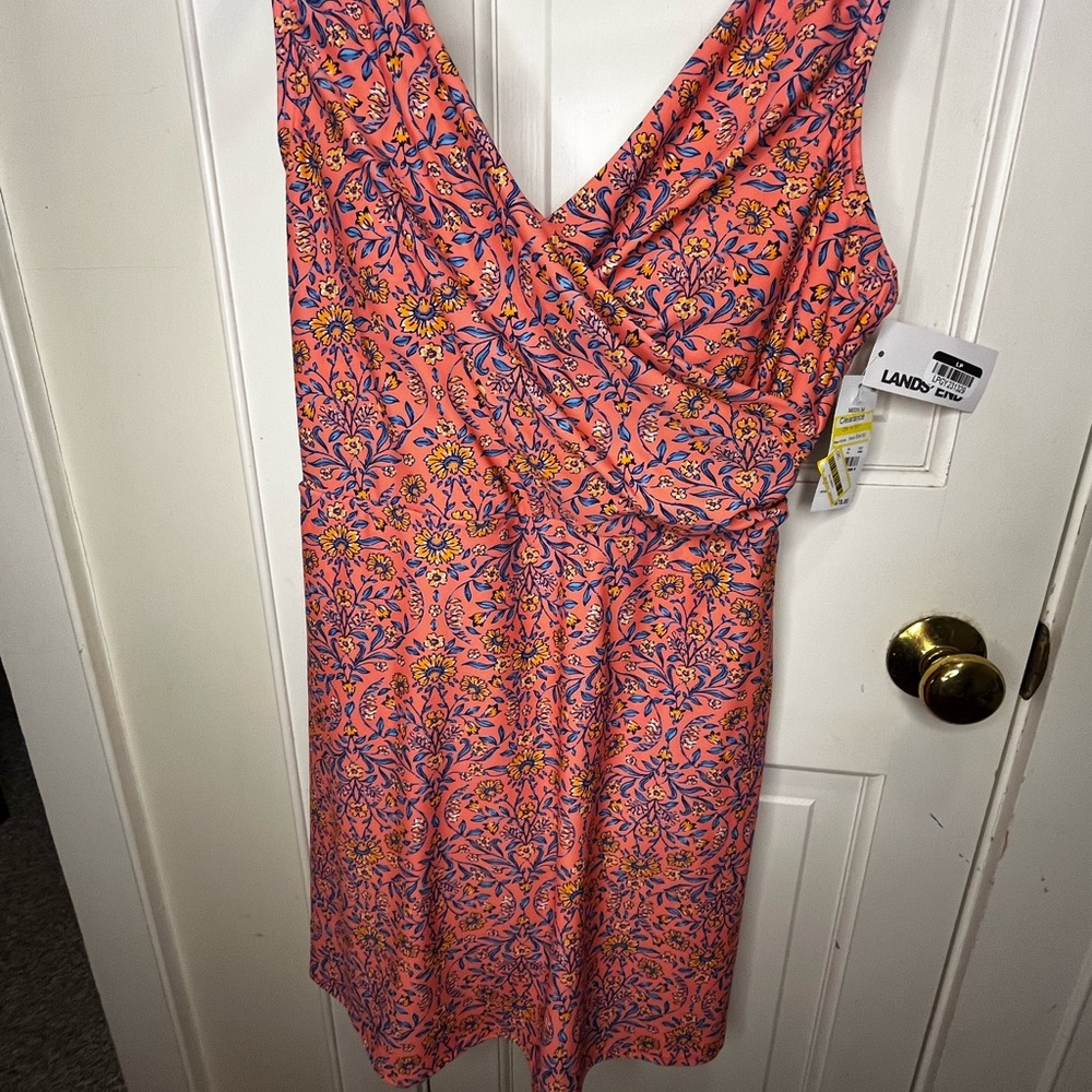 Lands' End Women's Vibrant Coral and Blue swimsuit/swimskirt size Medium 10/12